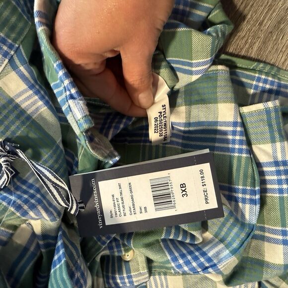 Vineyard Vines Mens 3XB Shirt NWT Plaid Blue Green Twill Long Sleeve Button Up - Picture 6 of 10